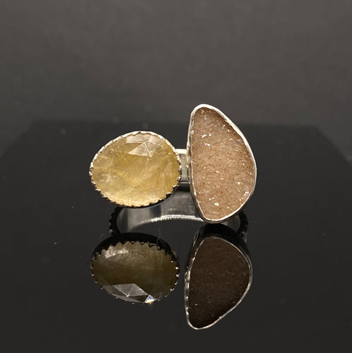 Size 7 | Druzy & Gold Rutile Quartz