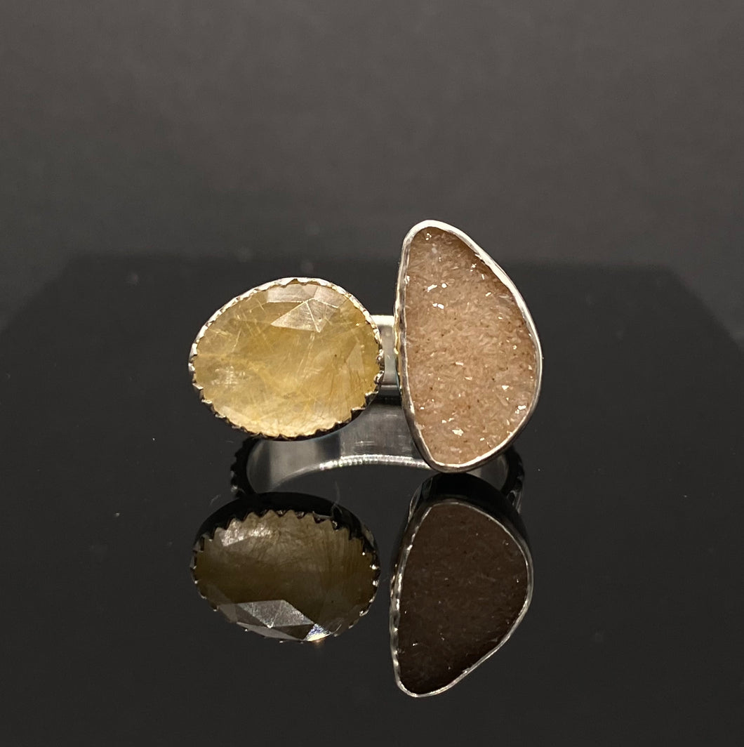Size 7 | Druzy & Gold Rutile Quartz