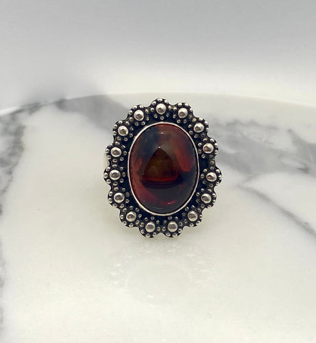 Size 7.25 | Red Amber Flower Ring