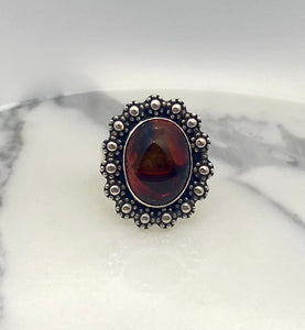 Size 7.25 | Red Amber Flower Ring
