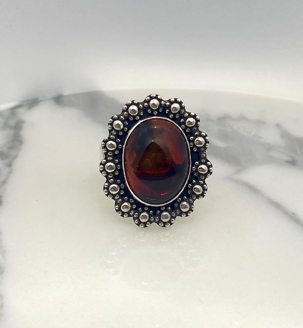 Size 7.25 | Red Amber Flower Ring