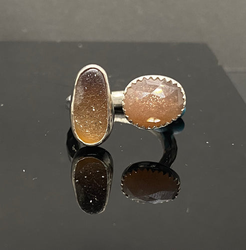 Size 7 | Druzy & Moonstone Open Ring
