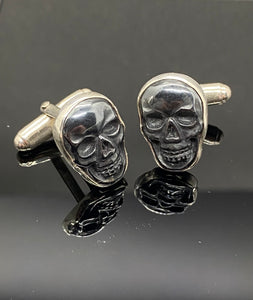 Hematite Skull Cuff Links